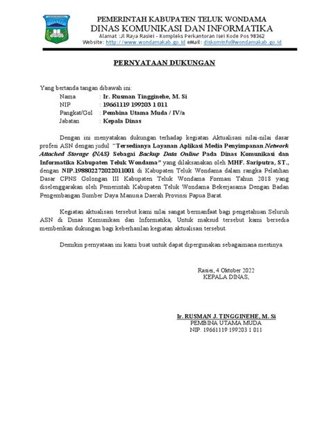 Surat Keterangan Dukungan Aktualisasi Pdf