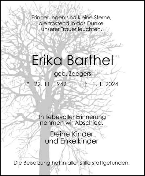 Traueranzeigen Von Erika Barthel Trauer In NRW De