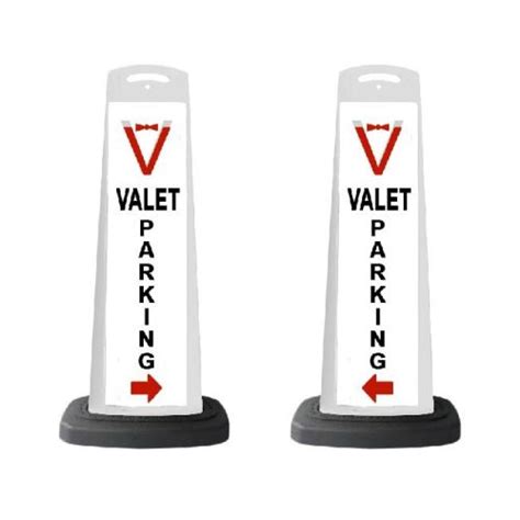 Valet White Vertical Panel Valet Parking Red Arrow With Reflective V