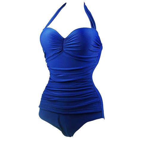 Womens Retro Vintage One Piece Swimsuit Swimwear Swimming Halter Tie