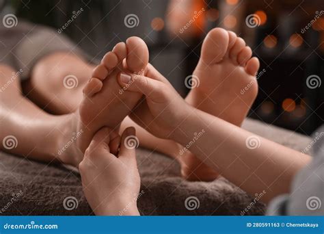 Woman Receiving Foot Massage In Spa Salon Closeup Stock Image Image Of Pressure Pleasure