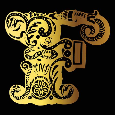 Golden color tattoo design F on black background 12851738 Vector Art at Vecteezy