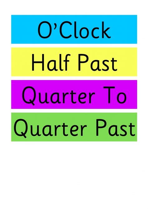 Clock Labels For The Classroom O Clock Half Past Quarter To Quarter