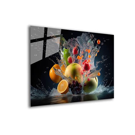 Tempered Glass Wall Art Fruits Splash Print Large Glass Wall Art ...