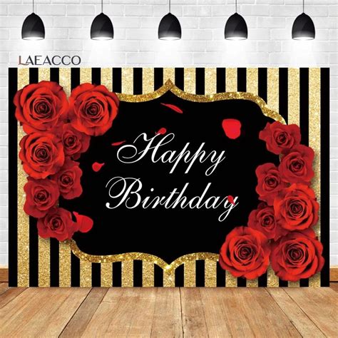 Burgundy Floral Happy Birthday Backdrop Rose Gold Glitter Bokeh Spots