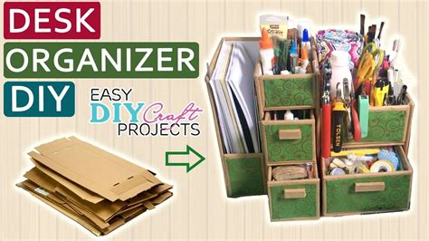 Diy Cardboard Desk Organizer How To Make Desk Organizer From