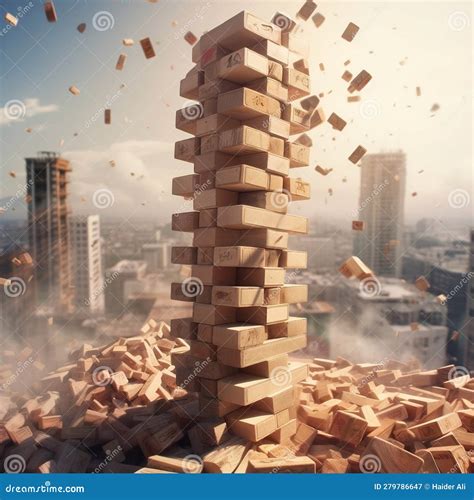 Epic View Of Jenga Tower Toppling Down Generative AI Stock