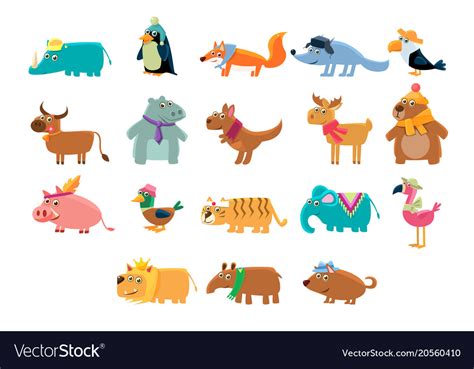 Cute animals big set in bright colors childish Vector Image