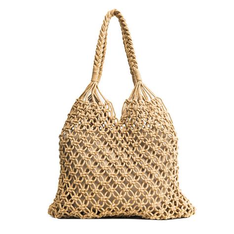 Bohemian Tote Bag Woven Khaki Beige Large Shopping Bag Boho Beach Bag Made4walkin