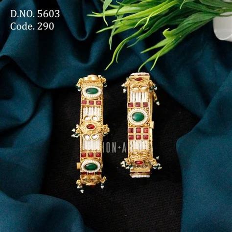 Fusion Arts Rajwadi Polish Pearl Kundan Openable Bangles At Rs