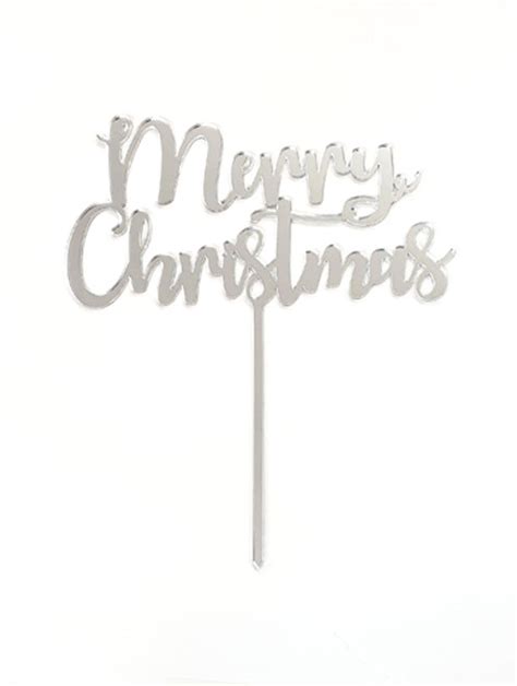 Merry Christmas Silver Acrylic Cake Topper