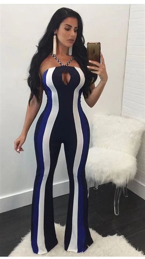 Top Quality Summer Fashion Sexy Strap Striped Bandage Jumpsuit 2018