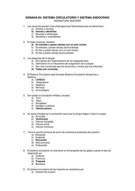 CUESTIONARIO SOBRE EL SISTEMA CIRCULATORIO Y SISTEMA ENDOCRINO Aldair