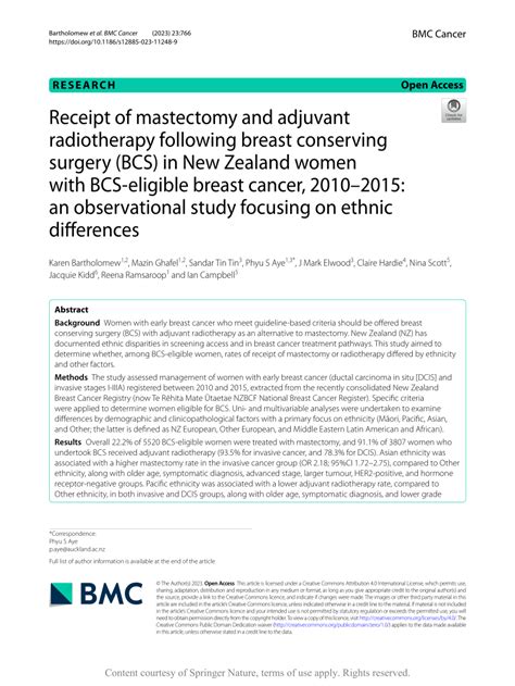 PDF Receipt Of Mastectomy And Adjuvant Radiotherapy Following Breast