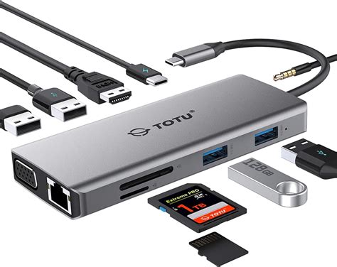 USB C Hub Type C Hub TOTU 11 In 1 Adapter With Ethernet 4K USB C To