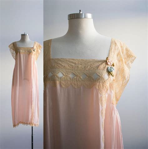 Vintage 1930s Nightgown Pink Silk Nightgown Lace Nightgown