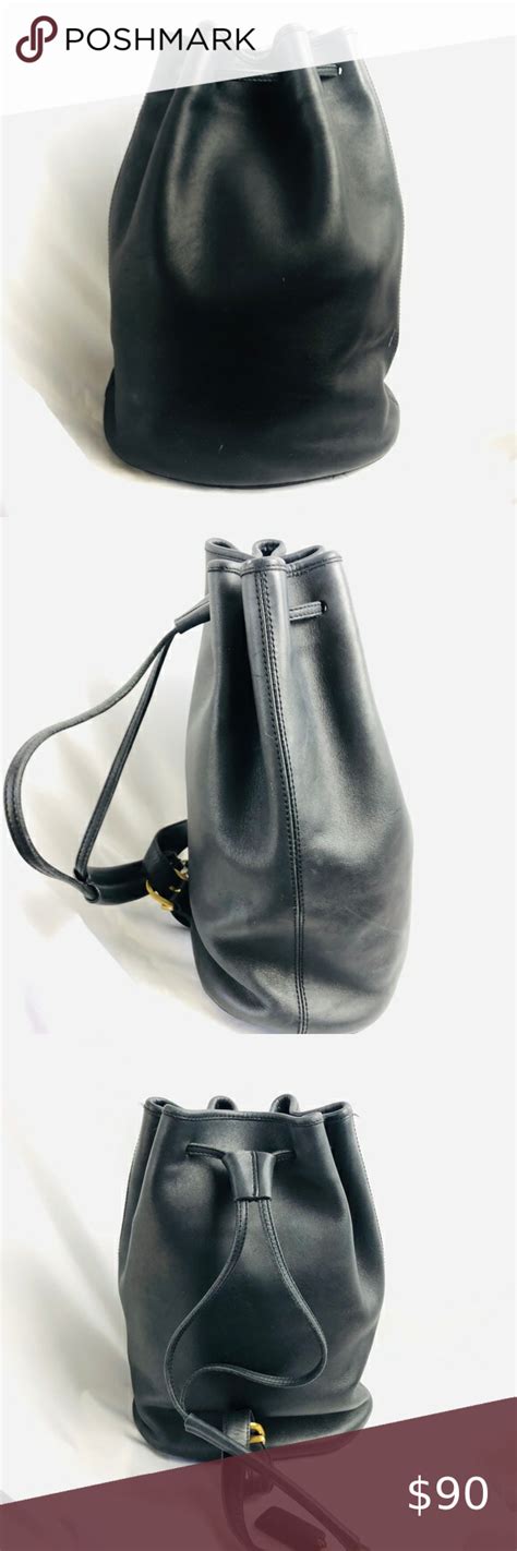 Vintage Coach Black Leather Drawstring Bucket Bag Vintage Black Leather