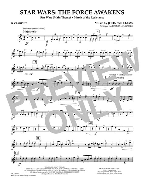 Music From Star Wars The Force Awakens Bb Clarinet Sheet 41 Off