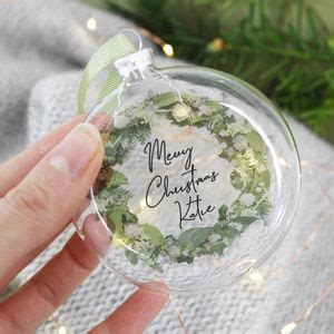 Personalised Merry Christmas Wreath Glass Bauble By Olivia Morgan Ltd