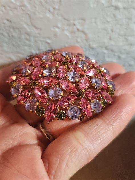 Vintage Rhinestones Pin Brooch Big Signed Austria Gem