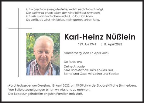 Traueranzeigen von Karl Heinz Nüßlein Allgäuer Zeitung