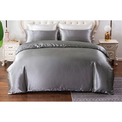 Satin Duvet Cover Set Luxury Silk Like Satin Bedding Quilt Cover Gray The Warehouse