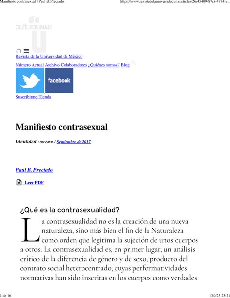 Manifiesto Contrasexual Paul B Preciado