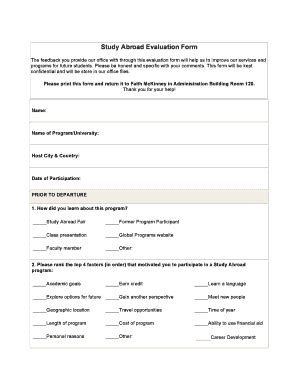 Fillable Online Cui Study Abroad Evaluation Form Fax Email Print