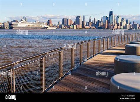 Usa New Jersey Hoboken View Of Hudson River And Lower Manhattan From