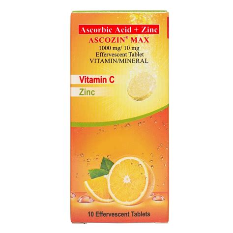 Ascozin Max Ascorbic Acid Zinc 1000mg 10mg Effervescent Tablet 1 S Orange Price In The