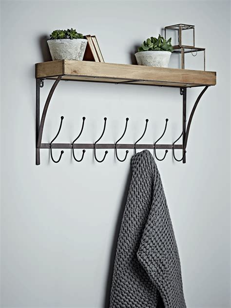 Rustic Wood Shelf With Hooks - It is made with a sturdy, solid wood and has an understated yet ...