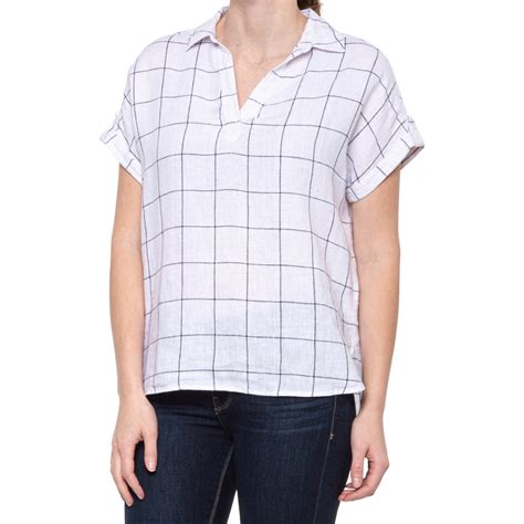 Tahari 100 Linen Windowpane Plaid Shirt For Women Save 22