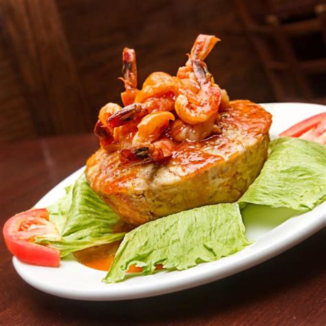 Mofongo De Camarones Enchilados Stuffed Plantains With Shrimp In Red