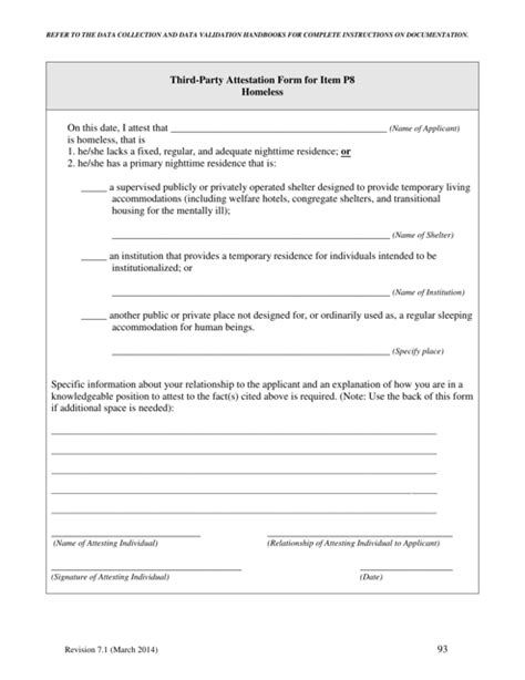 North Carolina Third Party Attestation Form For Item P8 Homeless