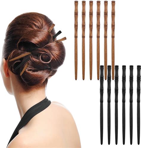 Mabor 12pcs Wooden Hair Chopsticks Bamboo Shape Hair Pins