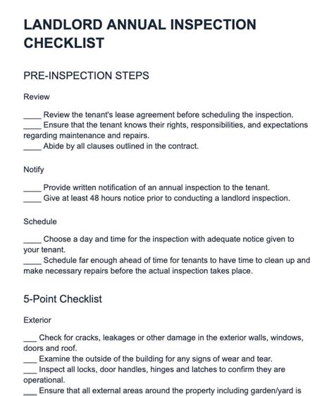 A Free 5 Point Annual Landlord Inspection Checklist Template