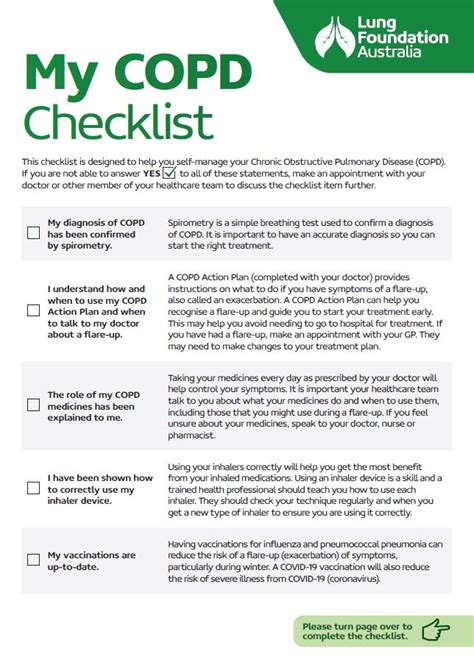 My Copd Checklist Lung Foundation Australia