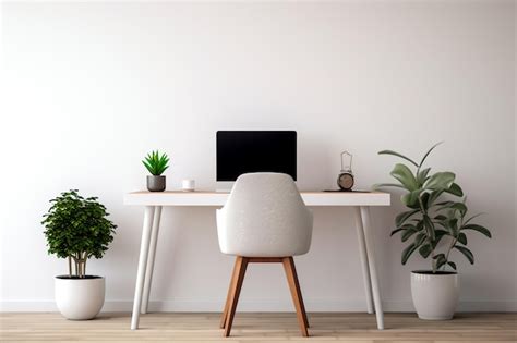 Premium AI Image | Minimalist home office A desk with a computer and an ...