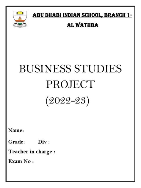 Project Cover Page Business Studies | PDF