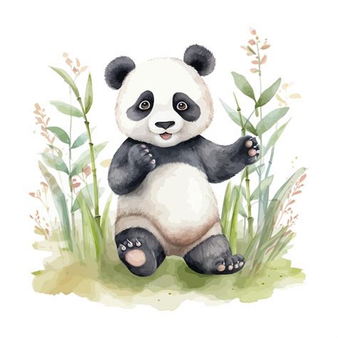 Desenho de panda bebê fofo em estilo aquarela Vetor Premium