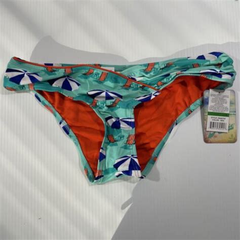 Hobie Womens Juniors Teal Umbrella Print Bikini Swimsuit Bottoms Size