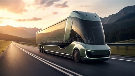 Futuristic Autonomous Truck Driving On The Road Stock Photo Image Of