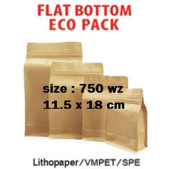 Jual FLAT BOTTOM ECOPACK 750 WZ KEMASAN KOPI PAPER KRAFT ZIPPER