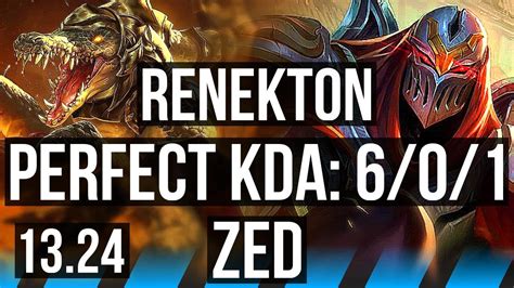 RENEKTON Vs ZED MID 6 0 1 400 Games Dominating KR Diamond 13