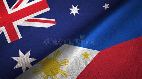 Philippines And Australia Two Flags Textile Cloth Fabric Texture Stock