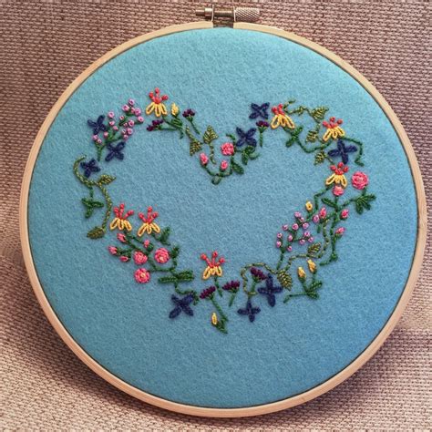 Floral Heart Embroidery Hoop Art. Flower Embroidery Hoop