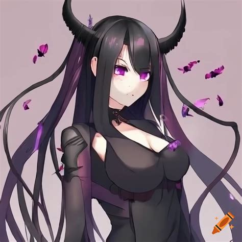 Anime Girl With Long Black Hair And Purple Eyes On Craiyon