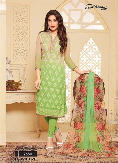 Green Chiffon Churidar Suit B More 2680 By Your Choice Churidar Suits