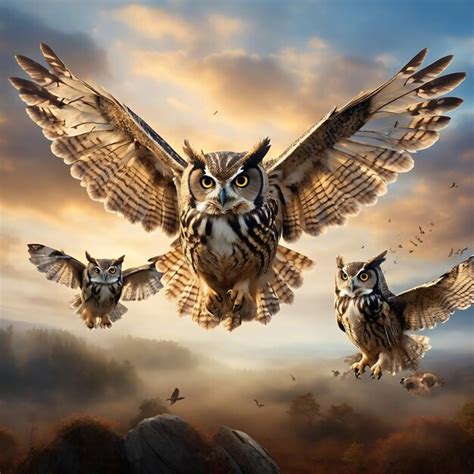 Premium Photo | Majestic Owls in the Hunt Wings Wide and Eyes Focused