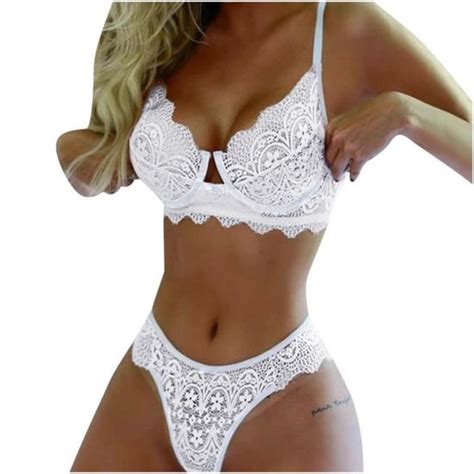 Costume de lingerie sexy pour femme en dentelle froncée à trois points